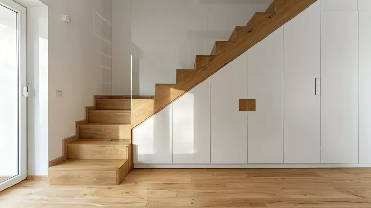 Créer un dressing en pvc blanc à insérer sous un escalier à Ajaccio, Ajaccio, Menuiserie Valenti Frères